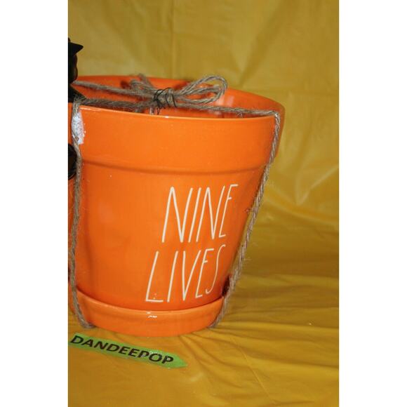 Rae Dunn Nine Lives Large Orange Ceramic Planter Pot With Black Cat Halloween - Picture 3 of 8